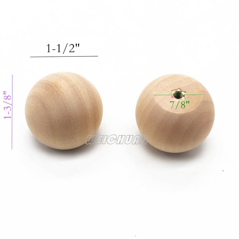 WEICHUAN 1-1/2" Unfinished Wood Ball Drawer Knobs Pulls Handles - Kitchen Cabinets Furniture Dresser Wardrobe Cupboard Drawer Knobs Pulls Handles (Pack of 15) - Image 2